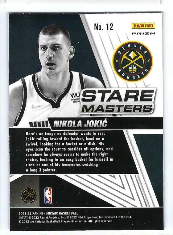 Miniatura 2 de NIKOLA JOKIC 2021-22 Panini Mosaic Stare Masters #12 MOSAIC PRIZM PARALLEL Card Denver Nuggets Basketball