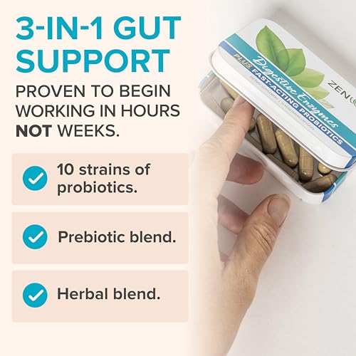 Zenwise Health Digestive Enzymes, Plus Prebiotics & Probiotics Supplement, Travel Size, Daily Digestion + Immune Support, for Occasional Gas, Gut Bloating & Irregularity, 30 Servings