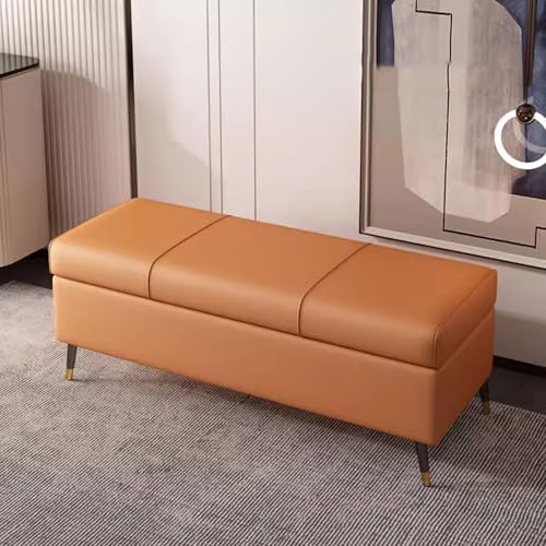Este Elegante Banco otomano de Cuero con Almacenamiento - Asiento tapizado, Almacenamiento de Zapatos al pie de la Cama, Elegante Banco de Entrada con Patas de Metal, versátil baúl de almace