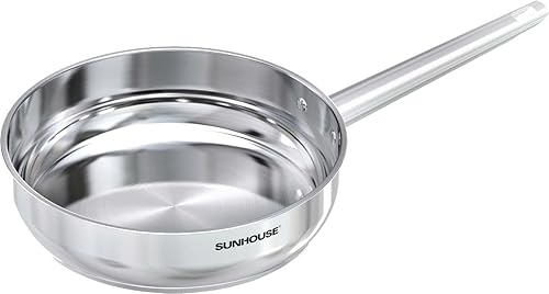 Sunhouse Sartén de acero inoxidable de tres capas de 8 pulgadas, sartén completamente recubierta con mango que se mantiene fresco, apto para horno