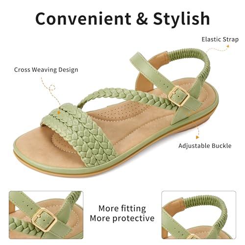 Image of Aomigoct Dressy Womens Sandals Summer: Comfortable Strappy Flats Sandals Women - Casual Walking Woman Shoes