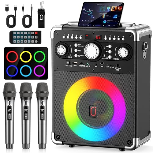 HWWR Karaoke Machine with 3 Microphones, PA System Bluetooth Speaker with Echo Adjustment for Adults, Portable Machine Support TWS, USB, TF Card, Guitar, TV Connected for Home/Outdoor Party, Events by HWWR - Used condition - CA$101.11
