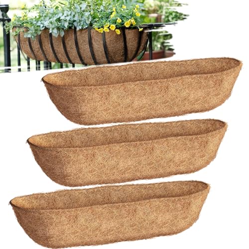 36 inch Coco Liners Trough 3 Pack for Window Boxes Planters Coconut Husk for Railing Hanging Deck Fence Plant Flower Basket Coco Fiber for Outdoor&Indoor