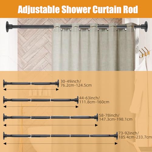 Image of Shower Curtain Rod 30-92 Inch Closet Rod, 1 Inch Diameter Adjustable Heavy Duty Shower Rods Anti-Rust Wall-Mounted Fixed Shower Curtain Rod, Matte Black