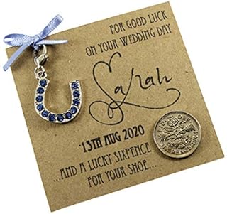Personalised Bride Charm and Lucky Sixpence Wedding Gift, Wedding Keepsake, Something Old, Something New, Something Borrowed, Something Blue, Lucky Sixpence in her Shoe