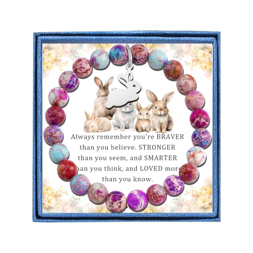 PARTNER Rabbit Gifts for Women Rabbit Bracelet for Good Friends Rabbit Purple Jasper Natural Stone Beaded Bracelet for Rabbit Lovers Easter Gift