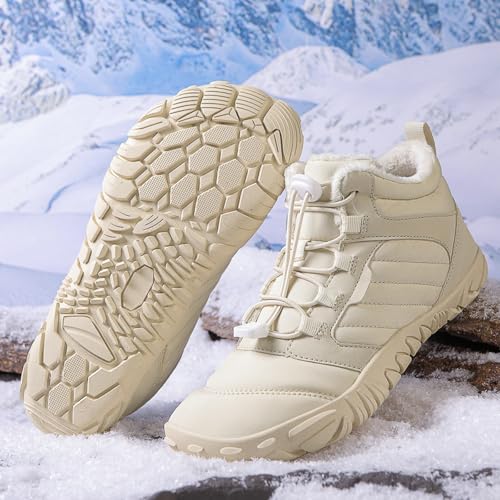 Image of Men's and Women's Barefoot Hiking Boots | Zero Drop Winter Snow Boots with Wide Toe Box | Slip-On Waterproof Ankle Booties | Minimalist Five-Finger Sneakers for Outdoor Hiking and Walking