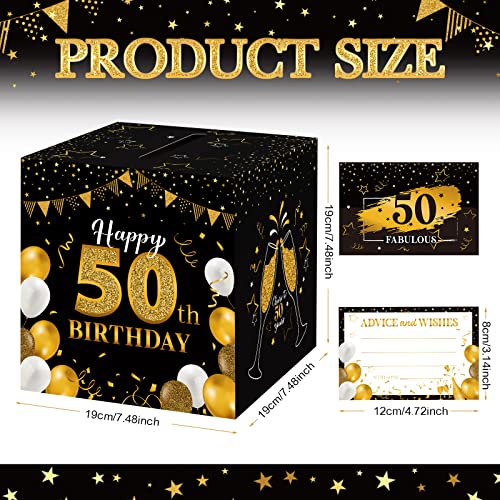 Image of Funrous 50th Birthday Party Message Card Box Cheers to 50 Years Black Gold Advice and Wishes Greeting Card Box for Men Birthday Decorations Party Supplies Anniversary Tables Sign Centerpieces Decor