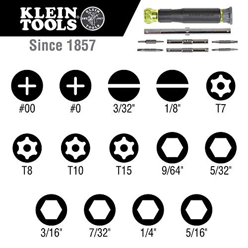 Klein Tools 32314 Electronic Screwdriver, 14-in-1 with 8 Precision Tips, Slotted, Phillips, and Tamperproof TORX Bits, 6 Precision Nut Drivers - Image 4