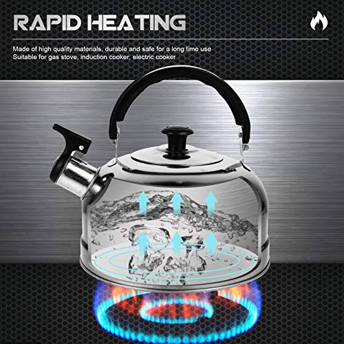 Cabilock Bollitore a fischio, 2 l, in acciaio inox, teiera, bollitore a fischio, per induzione, teiera, cucina, casa… - immagine 3