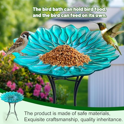 Image of HONGLAND Bird Bath for Outside,15 inch Diameter Large Glass Birdbaths for Outdoors,Detachable Bird Baths Bowl with Metal Stand for Garden Patio Lawn Decor,19 inch Height - Green