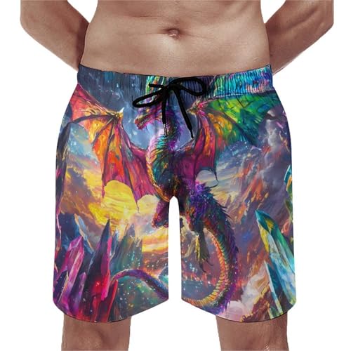 Colorful Dragon Sparkling Mens Swim Trunks Quick Dry Beach Swimming Shorts with Mesh Lining and Pockets - Main Image
