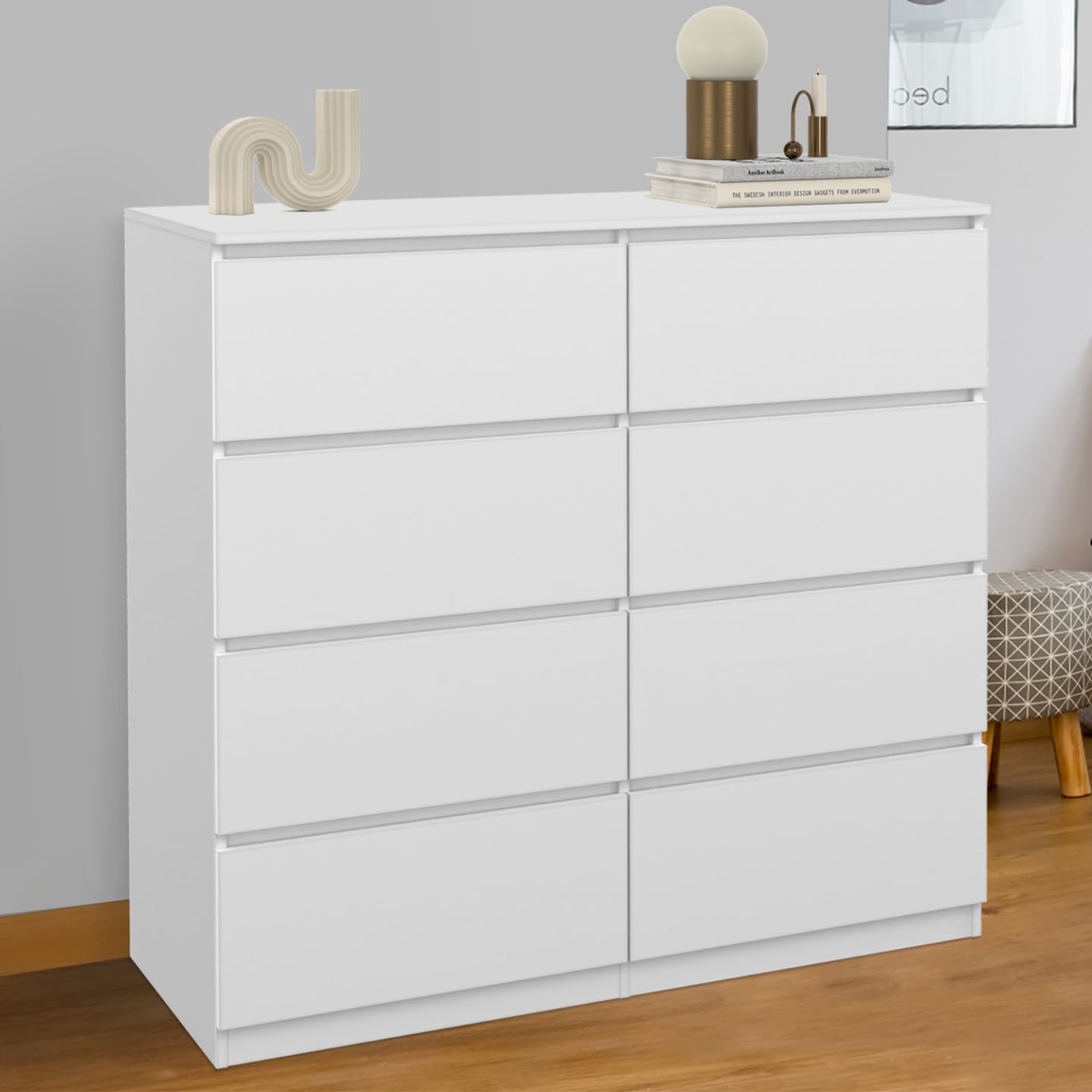 IDMarket - Commode 8 tiroirs TOMI 110 cm Bois Blanc