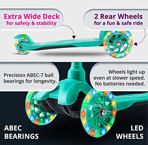 Kicksy - Kids Scooter - Toddler Scooter For Kids 2-5 Adjustable Height - 3 Wheel Scooter For Kids Ages 3-5 Boys & Girls - Kids Three Wheel Scooter With Light Up Led Wheels #TOP1