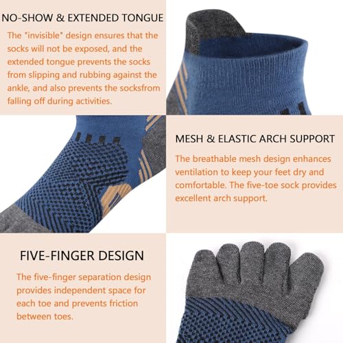 Men's Toe Socks Cotton Athletic Socks No Show Five Finger Sports Socks Arch Support Ankle Socks 6-9/9-124