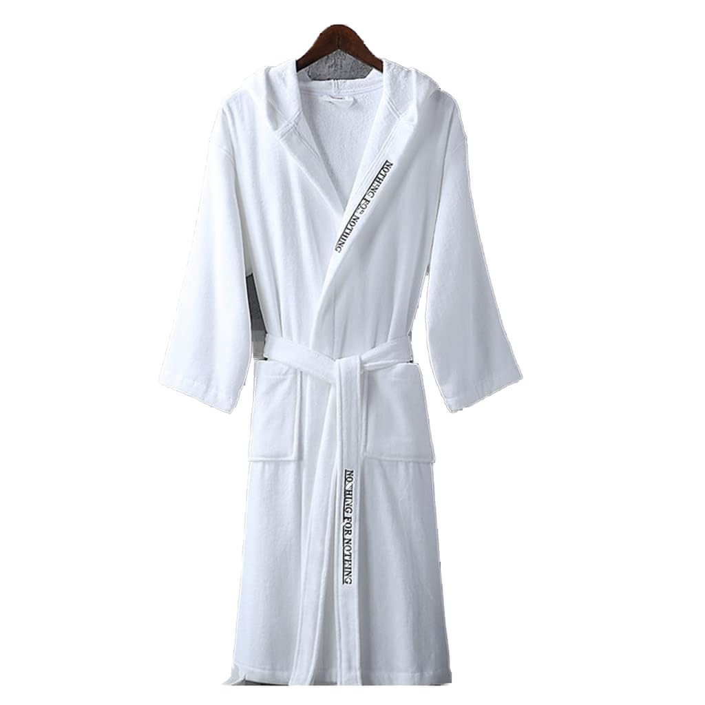 Accappatoio Uomo Spugna Con Cappuccio, Accappatoi Per Uomo In Spugna 100% Cotone, Accappatoio Spa, Piscina, Morbido, Leggero, Assorbente, Accappatoi Unisex Per Uomo Donna ( Color : White , Size : M )