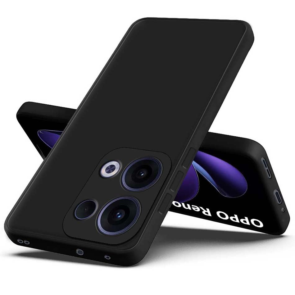 Image of Fashionury Liquid Silicon Back Cover for Oppo Reno 13 5G | Camera Protection | Inner Velvet Fabric | Anti-Fingerprint | Ultra Slim Case (Black)
