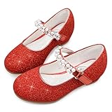 Stelle Girls Dress Shoes White Flower Girl Shoe Mary Jane Low Heels for Wedding(Toddler/Little/Big Kid)(T17-Red,11ML)