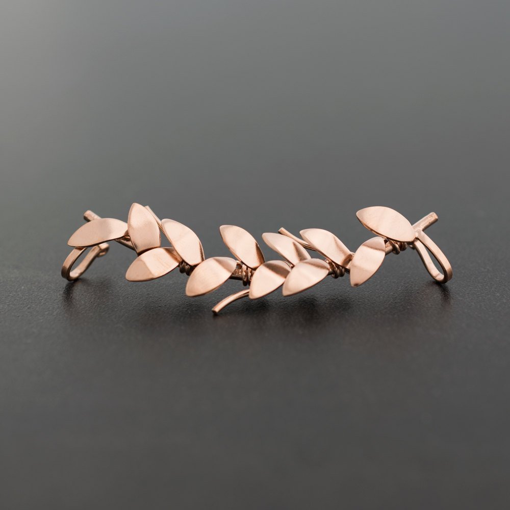 Olivenblatt Ear Cuff Ohrring ohne Ohrloch - 24K Vergoldet 925 Silber - Griechische Göttin Style - Nickelfrei Hypoallergen - Einzelner Rechts - Handmade by Emmanuela