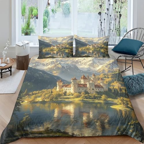 Housse de couette hypoallergénique 3D château médiéval lit simple - 4