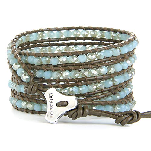 Image of C.QUAN CHI Natural Crystal Bead Bracelet Leather Wrap Bracelet 5 Wrap Stackable Braid Bracelet Bangle Jewelry Birthday Gifts