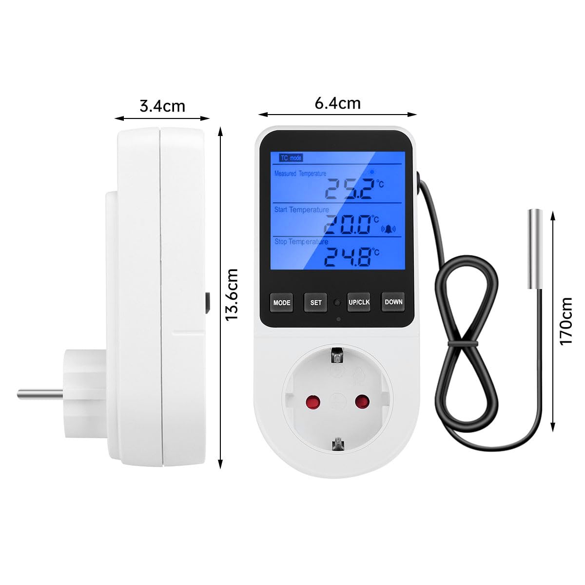 Termostato Digitale Con Sonda - Presa Intelligente Per Controllo Temperatura Da -20&deg;C A 120&deg;C