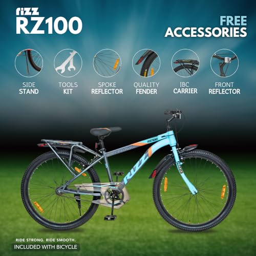 Image of Rizz RZ100 26T Bicycle | Steel Frame | Comfort Seat | Anti-Skid Tyres | Adjustable Handlebar | 10+ Years (Cyan)