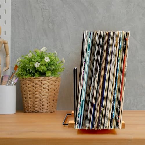 Almacenamiento de CD y discos de vinilo soporte de mesa de madera natural 7