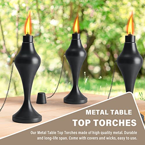 FAN-Torches 4 Pack Metal Table Top Torches, 18 oz Citronella Torches for Outside, Easy to Refill Citronella Flame Light Torch with Wicks and Covers, Landscape Lanterns Torches for Yard, Patio, Garden