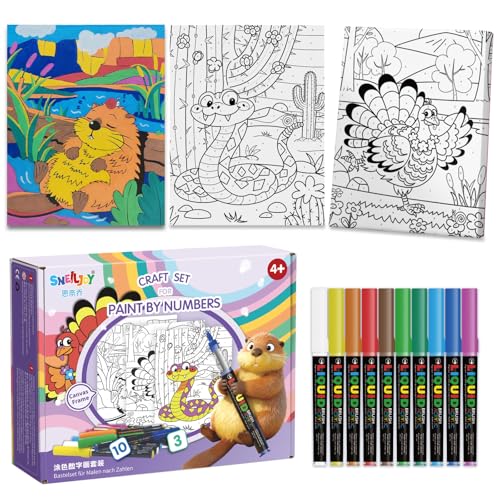 Image of SNEILJOY Paint by Numbers Kit for Kids Ages 4-12, 3 Pack Canvas Set