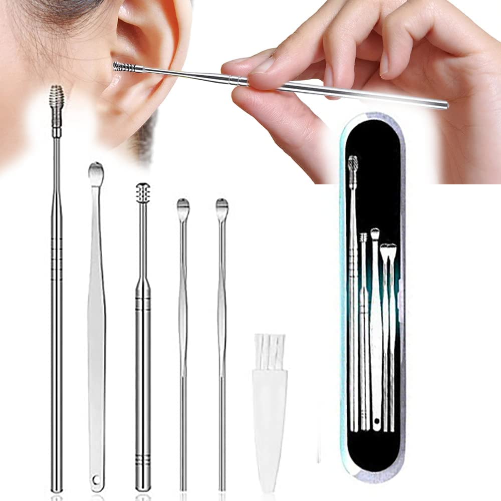 Swadhin Cleaner Resuable Ear Cleaner Kit Ear Cleaner Tool Set with Storage Box Ear Wax Remover Tool Kit with Ear Curette Cleaner and Spring Ear Buds Cleaner - 6 Pc Set-image-29