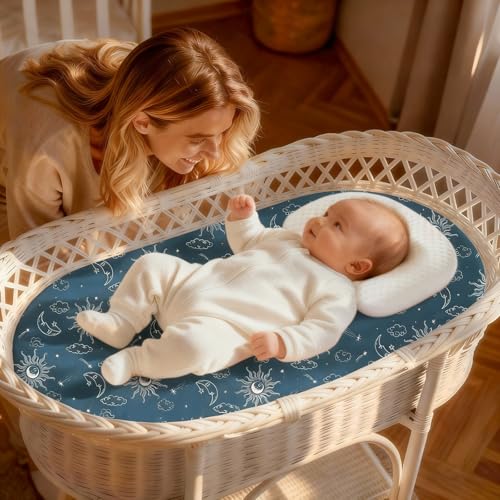 Image of Baby Bassinet Sheets for Baby Boy Girls,4-Pack Fitted Bassinet Sheets Set Compatible with Halo Bassinest Swivel Sleeper,Baby Delight,Angelbliss,32 inchX16 inch (Starry Universe)
