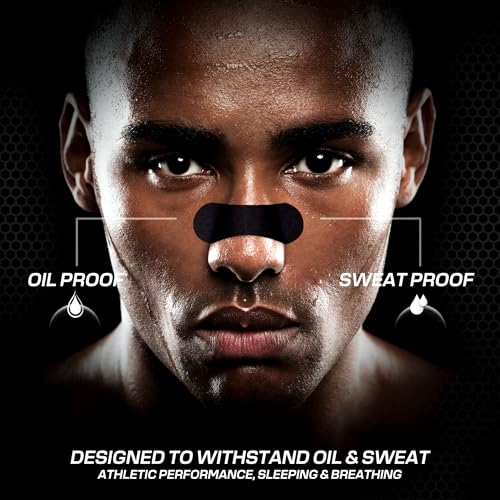 performance nose strips for breathing 60 count - oil amp sweat proof adhesive - athletic nasal strips for snoring amp sleeping - black wide body universal fit extra strength