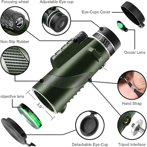Image of Monocular-Telescope 80x100 High Powered Monoculars High Definition forAduts High Powered with HD BAK4 Prism Smartphone AdapterTelescope Bird Watching Travel Camping Hiking-Green