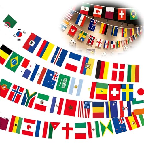 Banderines de Fútbol para Decoración de Fiestas Copa del Mundial 2026, Set de Banderas 48 Países del Mundo, para Fiestas de Fútbol, Bares (14x21cm)