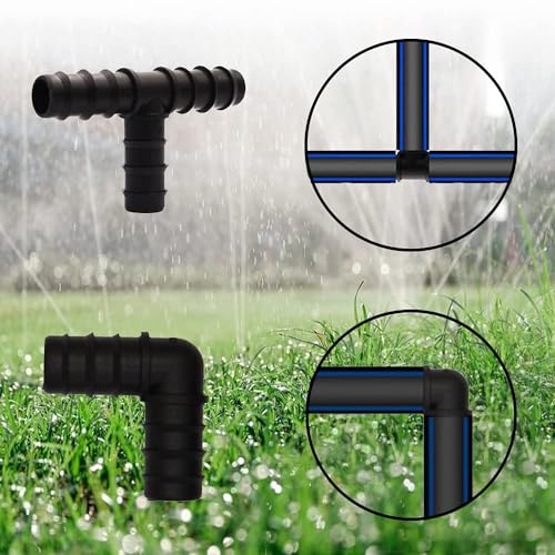 40 Stücke Bewässerung Anschluss Kit für Schläuche 20mm, BetterJonny PE T Stücke Winkel Stücke Kupplungen End Kappen Stopfen Widerhaken Schlauch Verbinder für Garten Tropf Sprinkler Anlagen