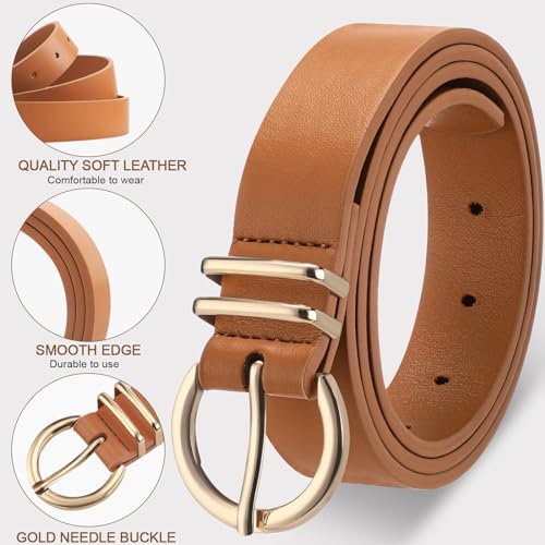 5 Pcs Women Leather Belts for Jeans Pants Dresses Fashion Womens Ladies Belt with Gold Buckle, Small to Plus Size3