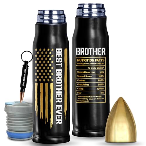 Gifts for Brother, Birthday Gifts from Sister, Present Ideas for Adult Older Bros - Best Brother Ever Bullet Tumbler 17Oz with Lid and Keychain, Insulated Travel Thermos Coffee Cup for Men