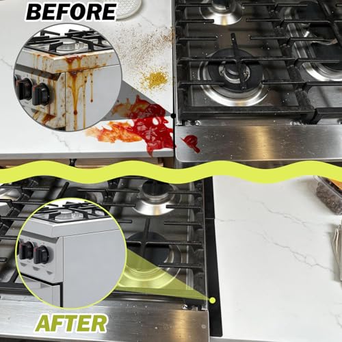 Image of Stove Gap Covers Stainless Steel, Stove Gap Filler Range Trim Kit, Oven Gap Filler for Stove and Counter, Heat-Resistant Stove Gap Guards, Easy Retractable Length 13.8 inch to 27.6 inch, Width 1 inch, Black(2PCS)