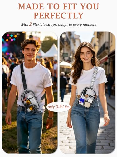 Image of 3 Pockets Clear Bag for Stadium Events with 2 Long Straps Sling Backpack Fanny Pack Concert Crossbody Purses for Women