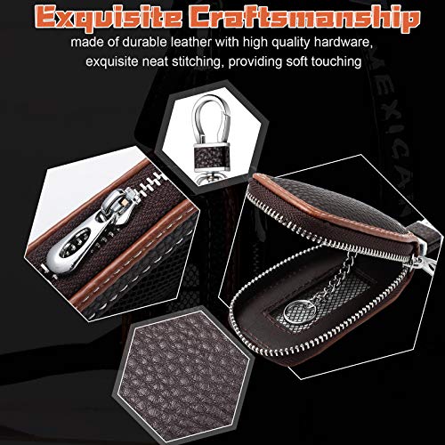 2 Pieces Leather Car Key Chain Case Holder Auto Key Fob Holder Smart Protector Cover(Brown) - Image 4