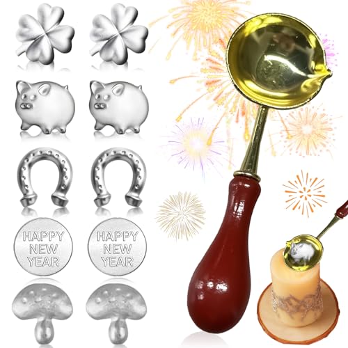 Benaton 11 Stück Zinngießen Zinn Set mit 10 Zinnfiguren und 1 Löffeln, Zinngießen Silvester Spiele Set für Silvester Glücksbringer Geschenke, Zinngießen Silvester Spiele Set für Partyspiele Deko