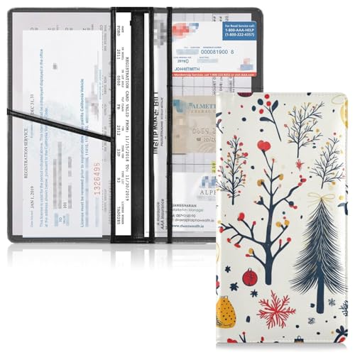 GuoChe Premium Leather Registration and Insurance Card Holder Men Women Auto Truck Comparment Accessories Case for Essential Document, Driver License, Cards Winter Trees Beige