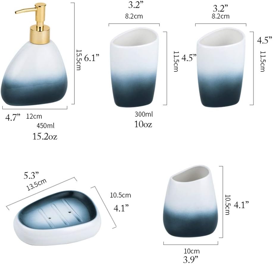 Dispenser Pump Soap Dispenser Bathroom Shower Pump Green Bathroom Accessories Set 450Ml/15.2Oz Soap Dispenser Retro Ceramic Lotion Dispenser (Color : 5 Piece Set)