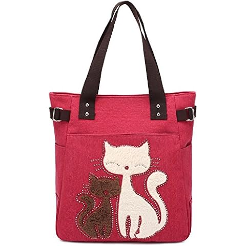 KAUKKO Women Canvas Handbag Shoulder Bag Cat Big Tote Bag Cover