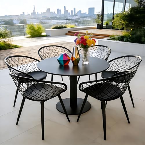 GOKHOMX Lot de 6 chaises de salle à manger – Fauteuil d'extérieur résistant aux intempéries en plastique noir avec accoudoirs, meubles de jardin, balcon et...