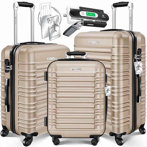 KESSER® Set de 3 valises à Coque Dure, Set de valises de Voyage, Trolley Valise, INCL. Balance de Valise + étiquette de Bagage, Valise à roulettes, Serrure, 4 roulettes, Poignée télescopique M-L-XL