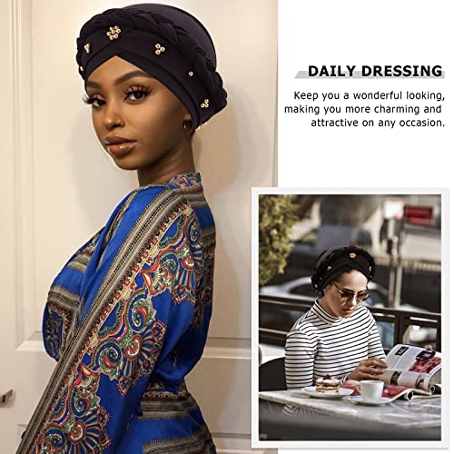 Image of DRESHOW Turban Pre-Tied Twisted Hat Thread African Head Wraps for Black Women Chemo Cancer Cap Braid Hair Cover