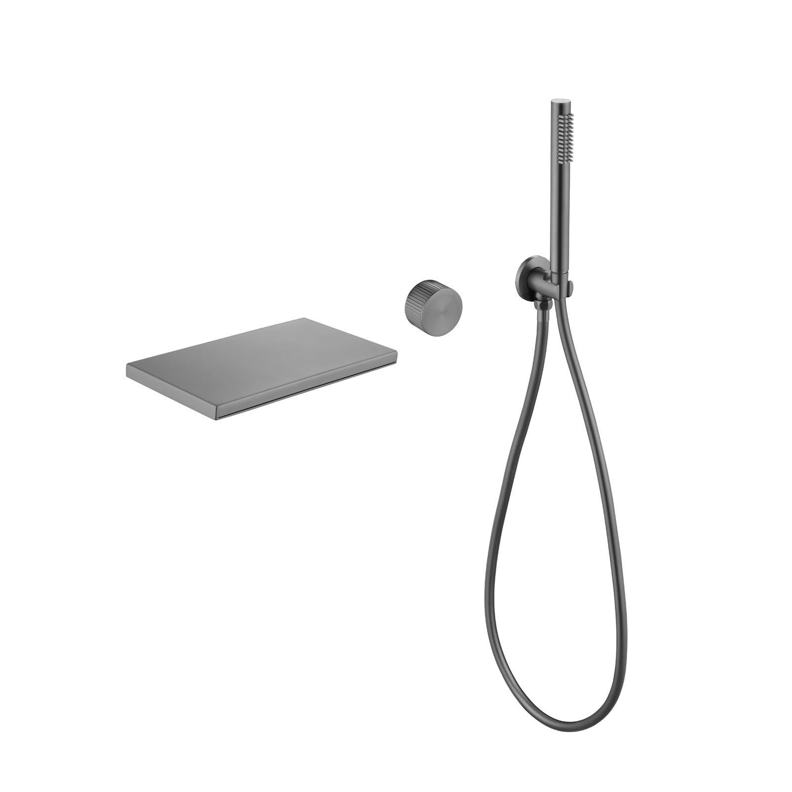 SnamicE Wall Mount Tub Faucet with Waterfall Tub Spout, Wall Mounted Bathtub Faucet with Handheld Shower, Tub Filler Faucet, Single Handle Tub Shower Faucet Set with Rough-in Valve,Gray