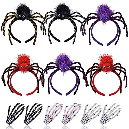 6PCS Halloween Spider Headband & 6 PCS Skull Hair Clip,Aniwon Creative Halloween Party Headband Costume Headband Hair Hoop for Kids and Women Dress up Costume Halloween Party Supplies